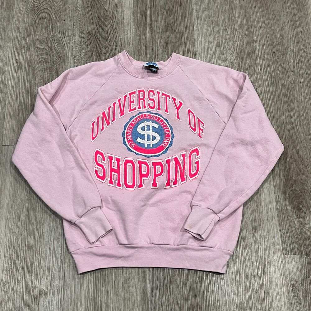 Vintage 80's Woman's L Sharky's Pink University Of Shopping Crewneck